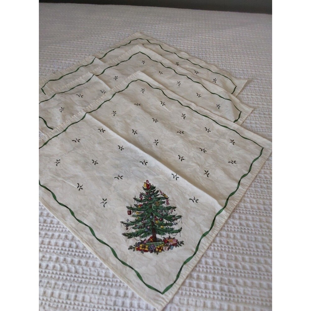 Set 3 SPODE CHRISTMAS TREE fabric NAPKINS Damask cloth Holiday 19-20" (set A)